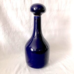 Vintage Blue Ceramic Decanter with cork